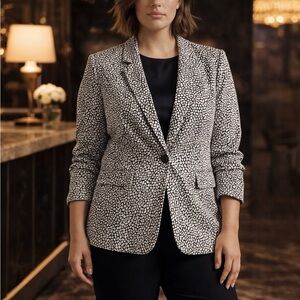 Lane Bryant Modernist Blazer Size 14 Black White Print Cotton Stretch Jacket